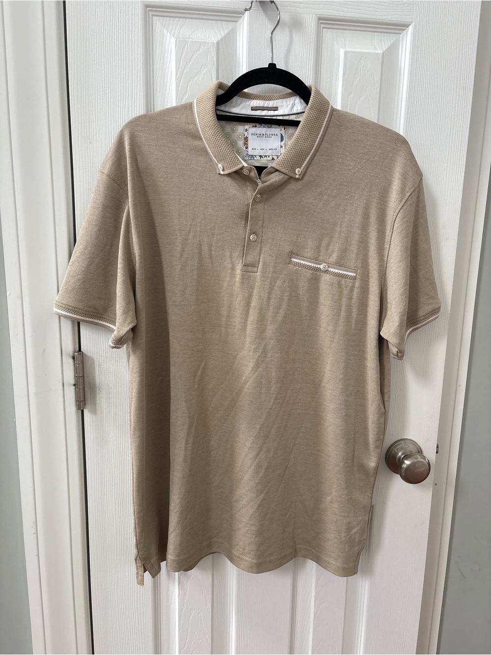 Denim & Flower Tan Polo Shirt with Chest Pocket